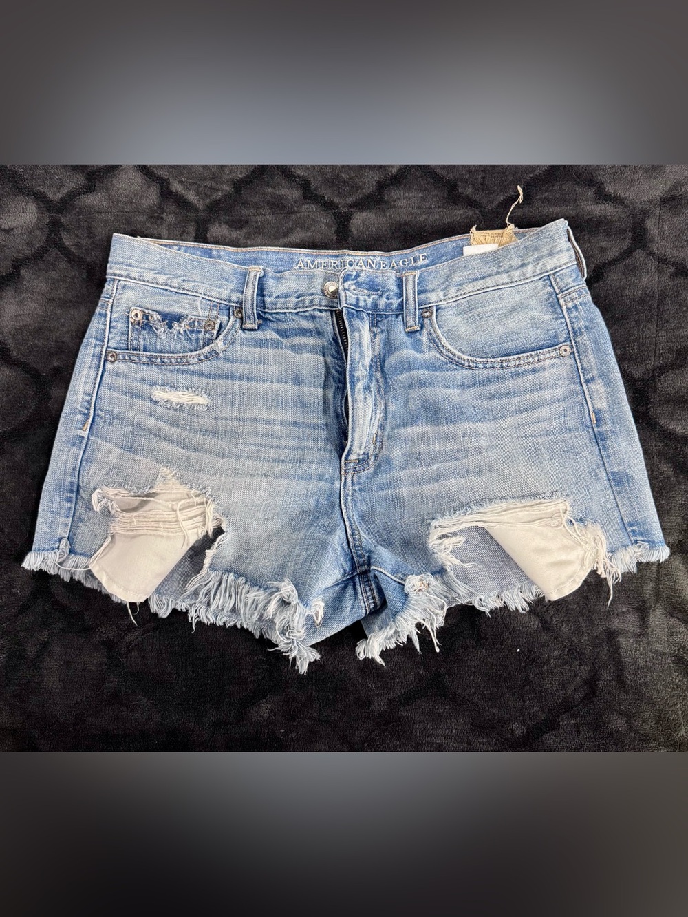 American Eagle Outfitters Light Wash Frayed Hem Denim Shorts - high cut